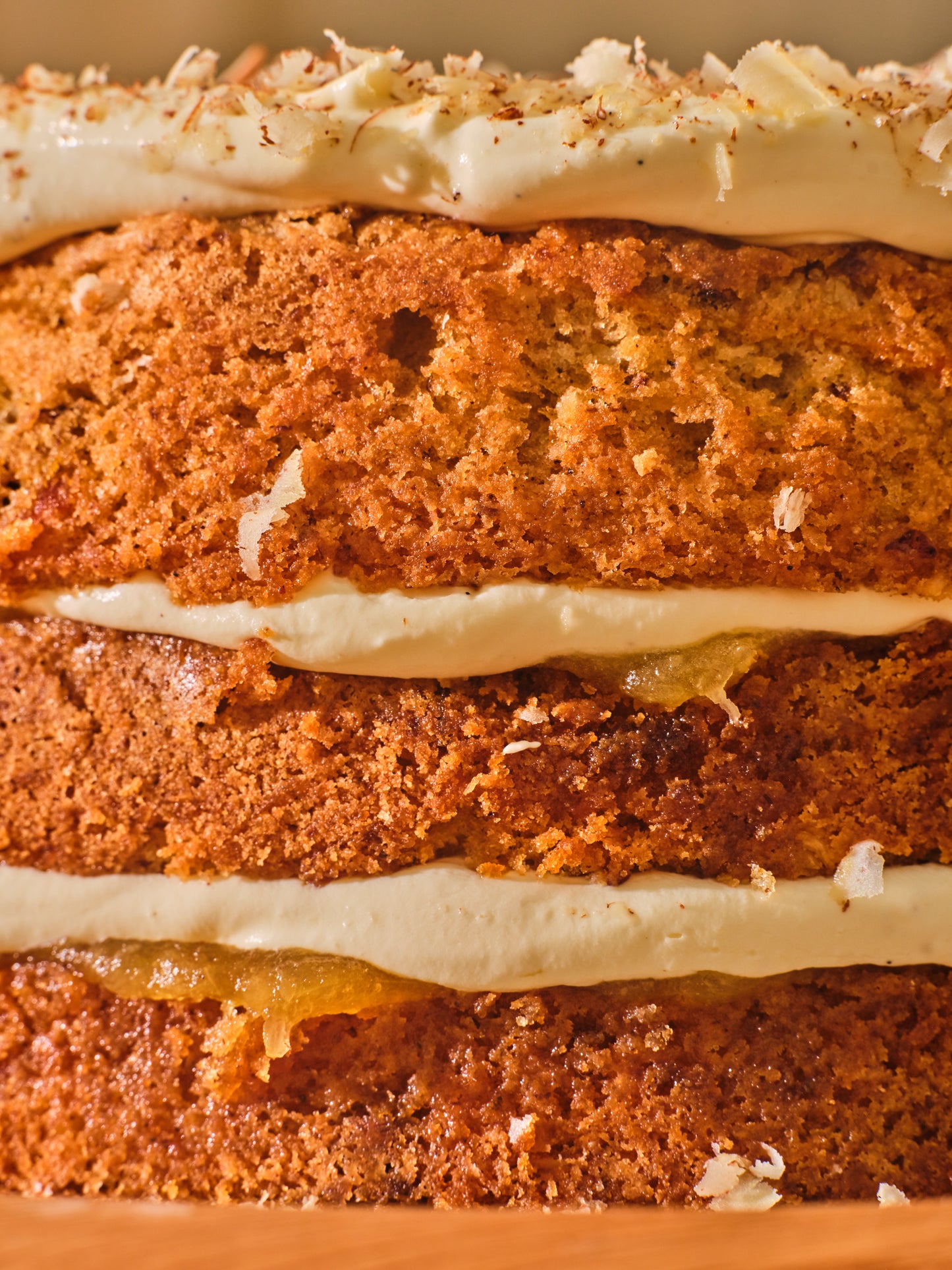 Carrot coconut and pecan cake, pineapple jam (original frosting)