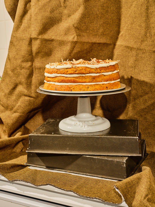 Carrot coconut and pecan cake, pineapple jam (original frosting)