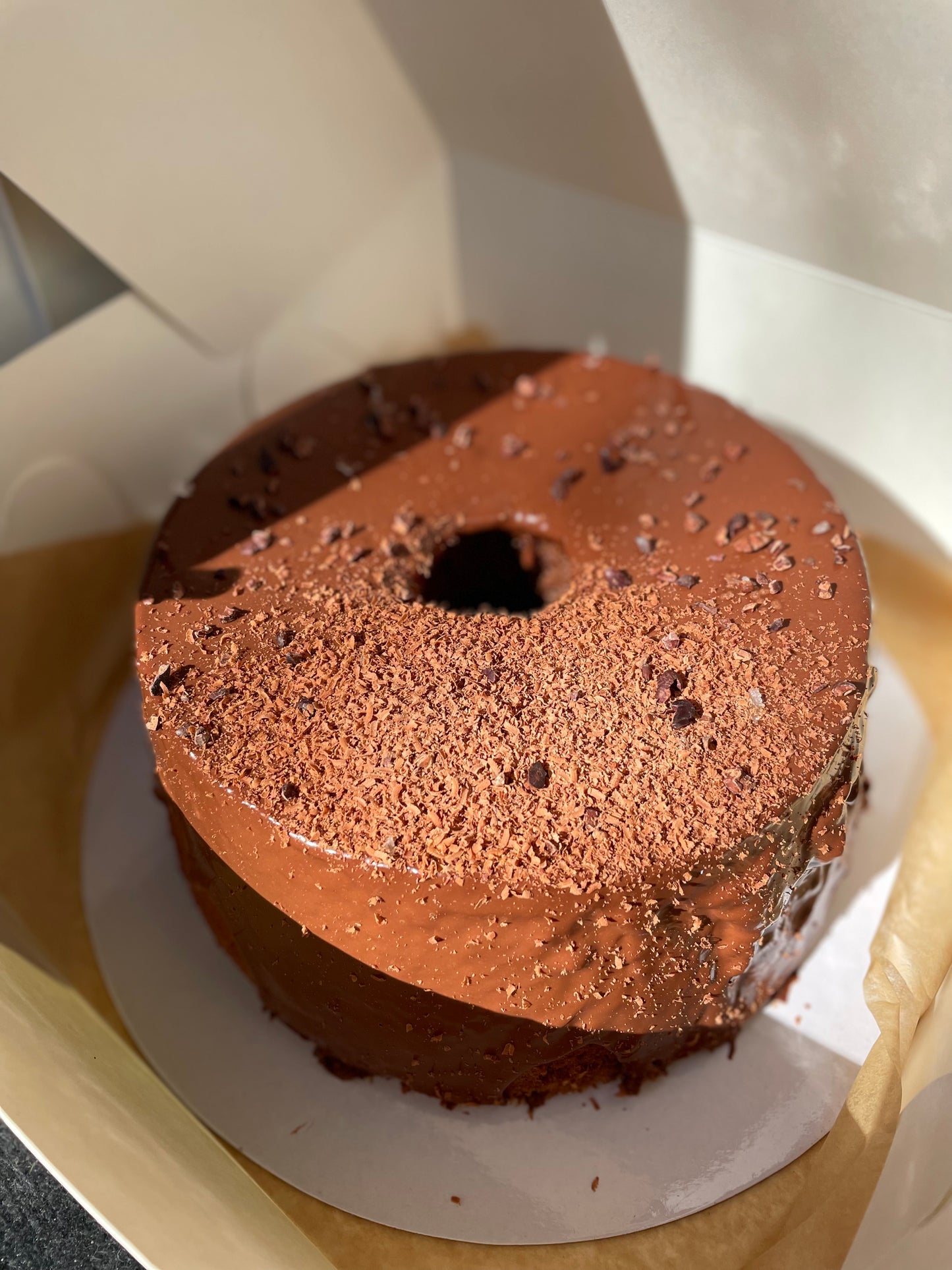 Chocolate espresso chiffon cake, hazelnut ganache